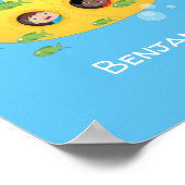 Cute yellow submarine fish cartoon illustration poster (Hoek)