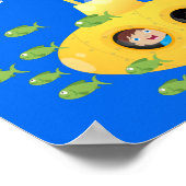 Cute yellow submarine fish cartoon illustration poster (Hoek)