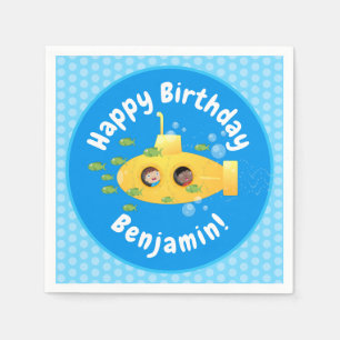 Cute yellow submarine fish cartoon illustration servet