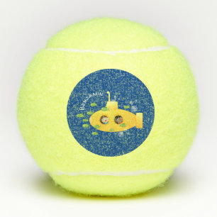 Cute yellow submarine fish cartoon illustration tennisballen