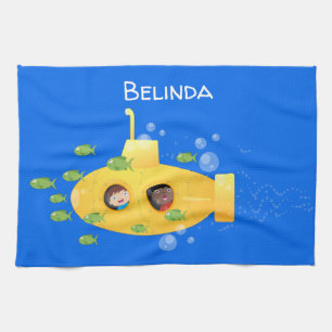 Cute yellow submarine fish cartoon illustration theedoek