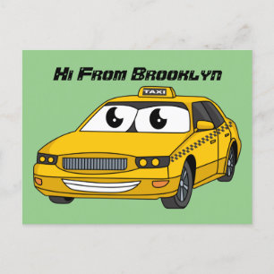 Cute yellow taxiplezier cartoon illustratie briefkaart