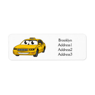Cute yellow taxiplezier cartoon illustratie etiket