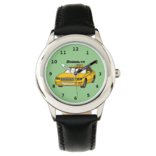 Cute yellow taxiplezier cartoon illustratie horloge
