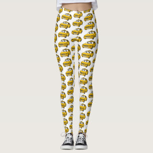 Cute yellow taxiplezier cartoon illustratie leggings