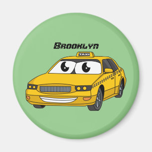 Cute yellow taxiplezier cartoon illustratie magneet