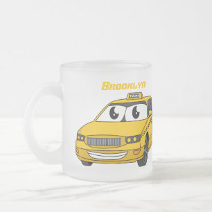 Cute yellow taxiplezier cartoon illustratie matglas koffiemok
