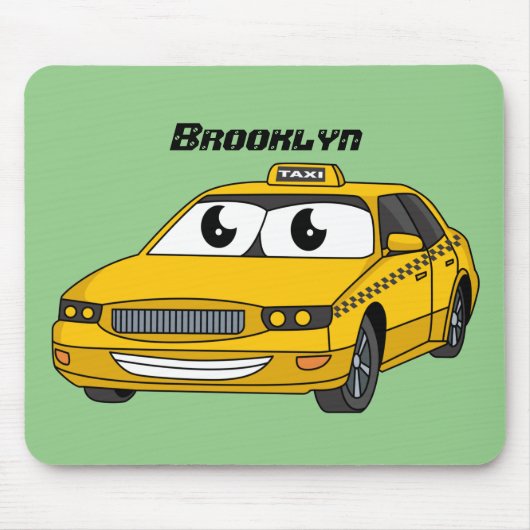 Cute yellow taxiplezier cartoon illustratie muismat (Voorkant)