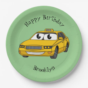 Cute yellow taxiplezier cartoon illustratie papieren bordje