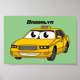 Cute yellow taxiplezier cartoon illustratie poster