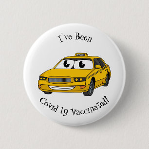 Cute yellow taxiplezier cartoon illustratie ronde button 5,7 cm