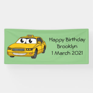 Cute yellow taxiplezier cartoon illustratie spandoek