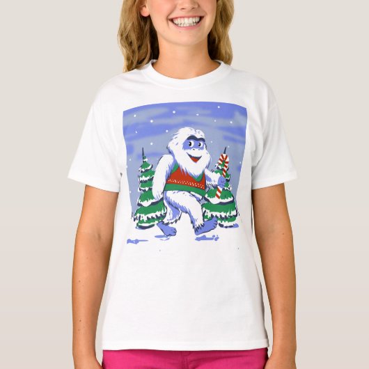 Cute yeti christmas in forest t-shirt (Voorkant)