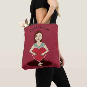 Cute Yoga Girl met rood hart personaliseren Draagtas