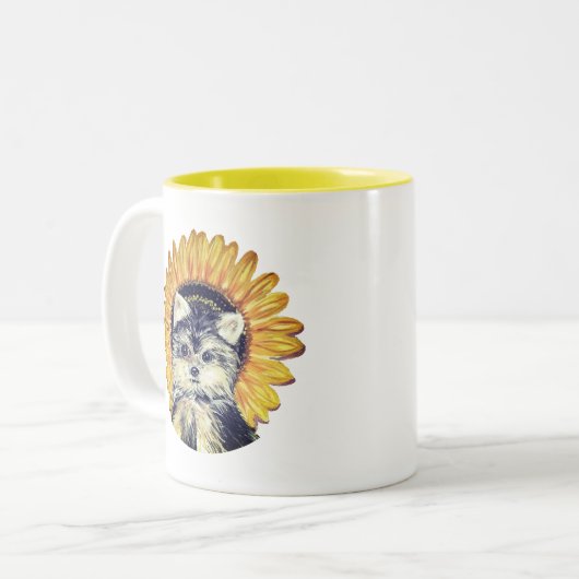 Cute Yorkie Chien Mug à café à deux tons (Devant gauche)