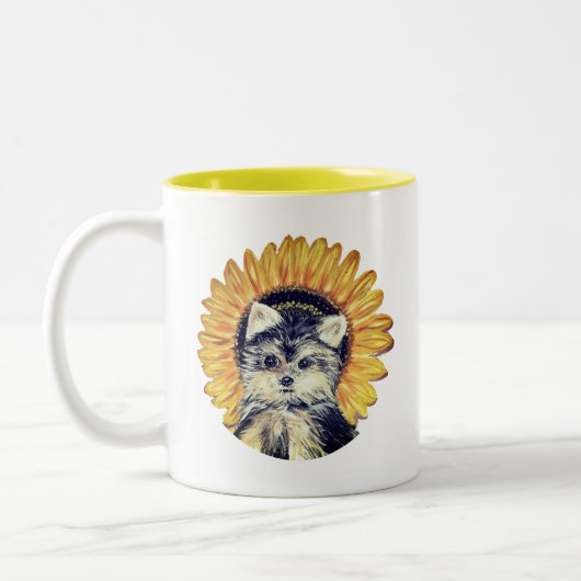 Cute Yorkie Chien Mug à café à deux tons (Gauche)