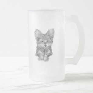 Cute Yorkie Dog Frosted Glass Mok