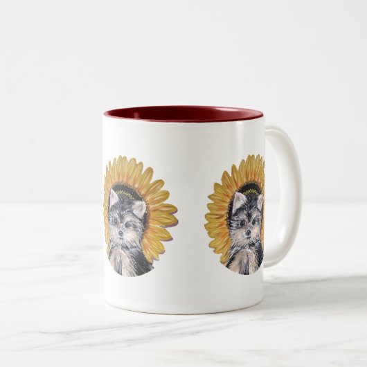 Cute Yorkie Dog Tweekleurige Koffiemok (Voorkant rechts)