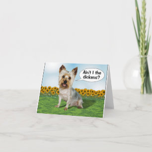 Cute Yorkie en zonnebloemen Notitiekaartje