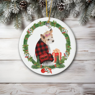 Cute Yorkie in kerstmis Keramisch Ornament
