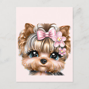 Cute Yorkie met een roze bus Briefkaart