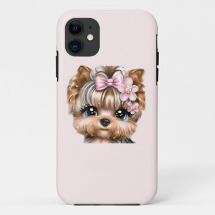 Cute Yorkie met een roze bus iPhone 11 Hoesje