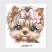 Cute Yorkie met een roze bus Sticker (Vel)