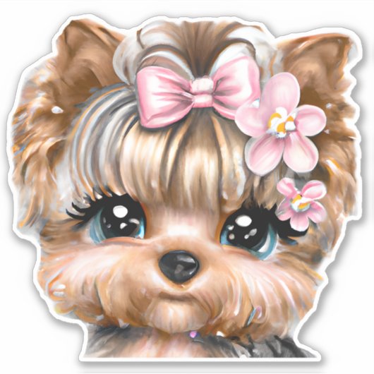 Cute Yorkie met een roze bus Sticker (Voorkant)