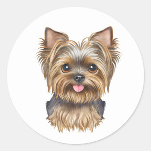 Cute Yorkie Puppy Do Waterverf Yorkshire Terrier Ronde Sticker