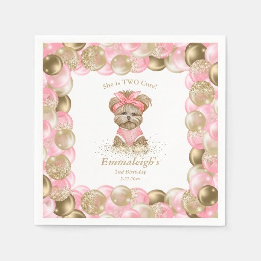 Cute Yorkie Two Cute Balloon Birthday Paper Servet (Voorkant)