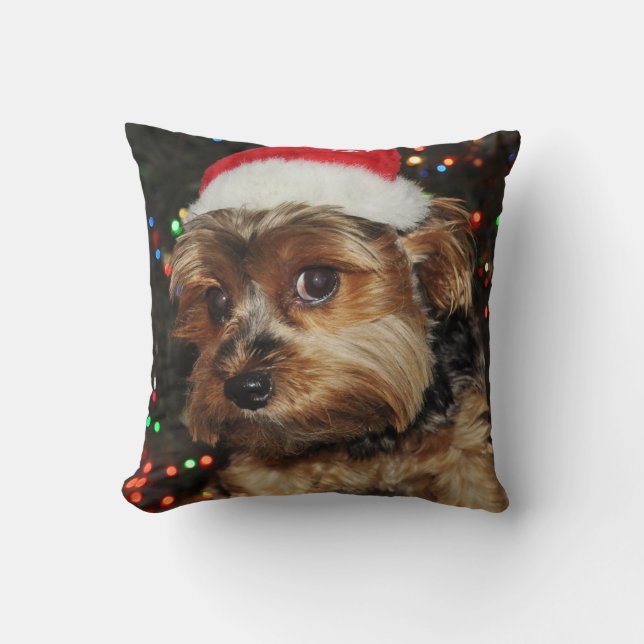 Cute Yorkshire terrer met Santa Hat Kussen (Voorkant)
