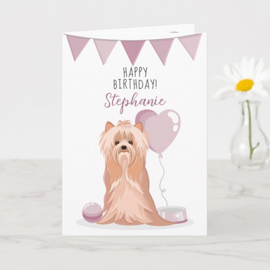 Cute Yorkshire Terrier Birthday Kaart (Kleine Plant)