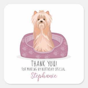Cute Yorkshire Terrier Birthday Square Sticker