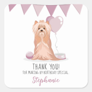 Cute Yorkshire Terrier Birthday Vierkante Sticker