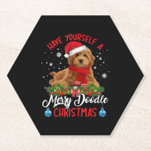 Cute Yorkshire Terrier Dog Merry Doodle Kerstmis Kartonnen Onderzetters