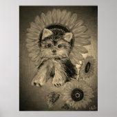 Cute Yorkshire Terrier met zonnebloemen Poster (Voorkant)