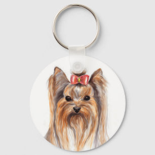 Cute Yorkshire Terrier Puppy Dog Painted Sleutelha Sleutelhanger