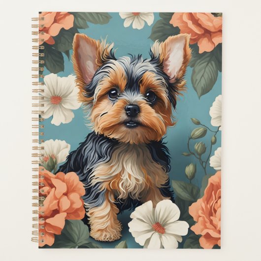 Cute Yorkshire Terrier Puppy Floral (Devant)