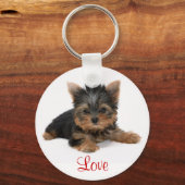 Cute Yorkshire Terrier Puppy Love Sleutelhanger (Voorkant)