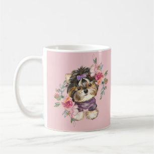 Cute Yorkshire Terrier Yorkie en Flowers Art  Koffiemok