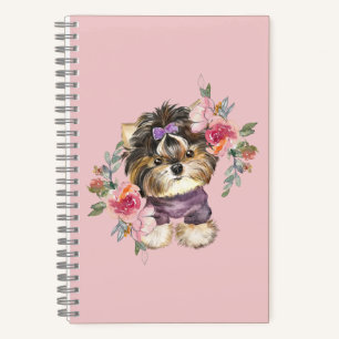 Cute Yorkshire Terrier Yorkie en Flowers Art Notitieboek