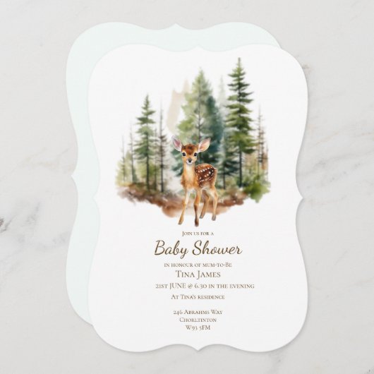 Cute Young Deer Baby Shower Invitation Kaart (Voorkant / Achterkant)