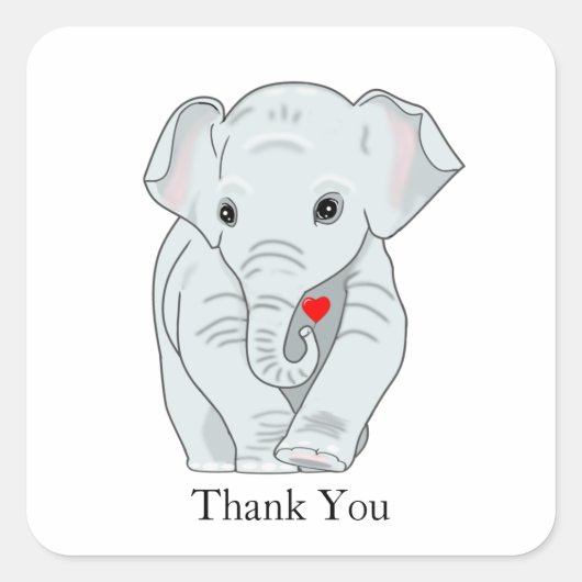 Cute Young Elephant met hart Hartelijk dank Vierkante Sticker (Voorkant)