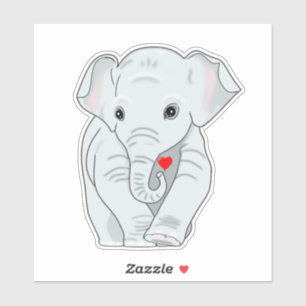 Cute Young Elephant with Heart Sticker