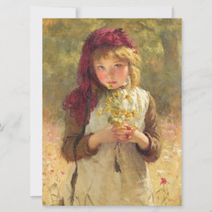 Cute Young Girl Holding Yellow Buttercup Flowers Kaart