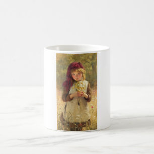 Cute Young Girl Holding Yellow Buttercup Flowers Koffiemok