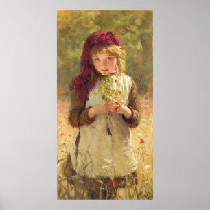 Cute Young Girl Holding Yellow Buttercup Flowers Poster