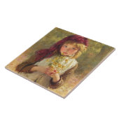 Cute Young Girl Holding Yellow Buttercup Flowers Tegeltje (Zijkant)