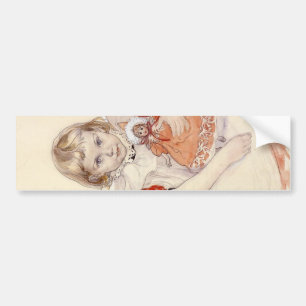 Cute Young Girl met een Doll (Kunst voor kinderen) Bumpersticker