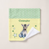 Cute zebra ajouter nom pois étoiles vert (Gant de toilette)